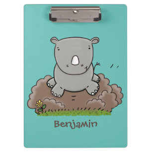 Süße Baby-Nashorn-Cartoon-Illustration Klemmbrett