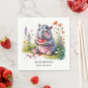 Süße Baby Nilpferd Wassermelone Baby Shower Serviette