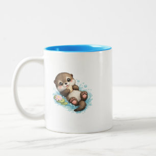 Süße Baby-Otter-Schwimmende-Doppelseitige-Kaffeeta Zweifarbige Tasse