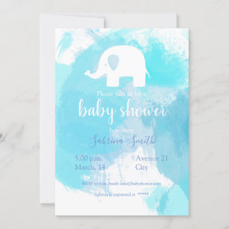 süße Baby Party Einladung blau aquarell Elefant