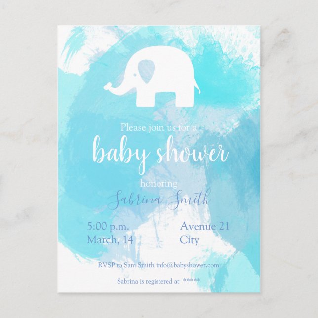 süße Baby Party Einladung blau aquarell Elefant Postkarte (Vorderseite)