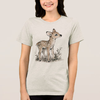 Süße Baby-Rehkitz-Illustration Ästhetische Natur Tri-Blend Shirt