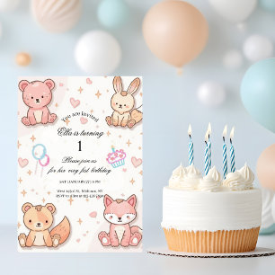 Süße Baby-Tier-Einladung zum 1. Geburtstag Einladung