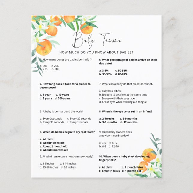 Süsse Baby Trivia | Baby Showspiel (Vorderseite)