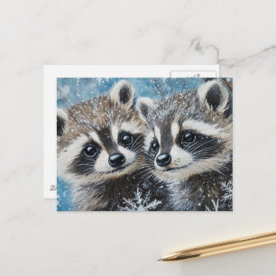 Süße Baby-Waschbären Winter-Schnee Postkarte