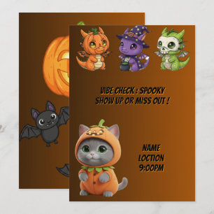 Süße Babydrachen-Kürbis-Katze-Halloween-Einladung Einladung