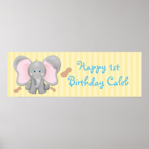 Süße Babyelefanten & Erdnüsse Geburtstagsbanner Poster
