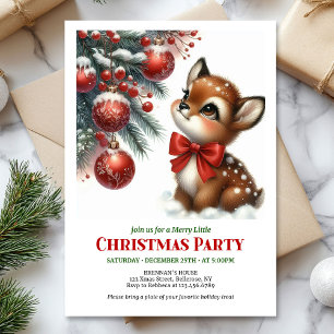 Süße Babyhirsch-Aquarell-Weihnachtseinladung Einladung
