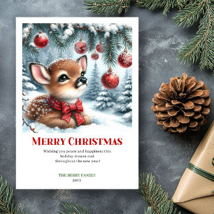 Süße Babyhirsch-Weihnachtsszene Wasserfarben-Grußk Feiertagskarte
