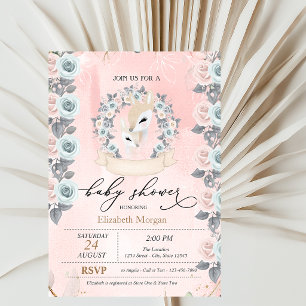Süße Babyhirsche umrahmen Rosen Baby Shower Einladung