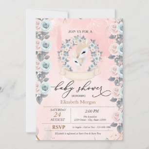 Süße Babyhirsche umrahmen Rosen Baby Shower Einladung