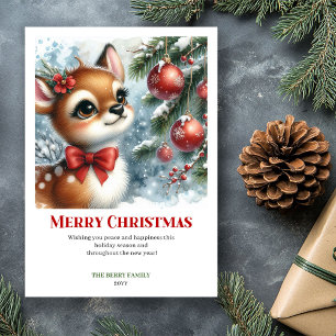 Süße Babyhirsche Weihnachtsszene Aquarell-Grußkart Feiertagskarte