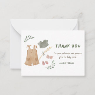 Süße Babykleidung Danke Baby Shower Mitteilungskarte