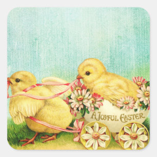 Süße Babyküken Ostern Vintage Bild Quadratischer Aufkleber