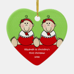 Süße Babymädchen Zwillinge Erstes Weihnachtsbauman Keramik Ornament