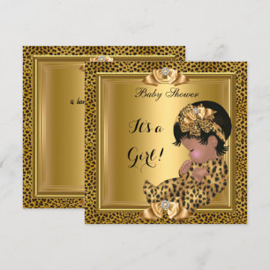 Süße Babyparty Baby Mädchen Leopard Gold Einladung