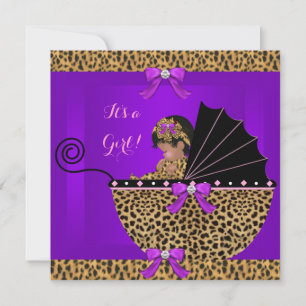 Süße Babyparty Baby Mädchen Leopard Lila Einladung