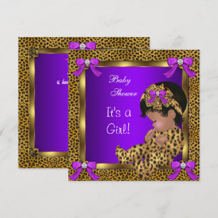 Süße Babyparty Baby Mädchen Leopard Lila Gold 2 Einladung