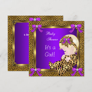 Süße Babyparty Baby Mädchen Leopard Lila Gold 3 Einladung