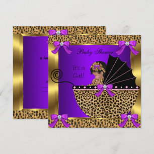 Süße Babyparty Baby Mädchen Leopard Lila Gold Einladung