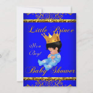 Süße Babyparty Blau Gold Junge Prinz Krone 3 Einladung