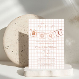 Süße Babyparty für Jungen, braun kariert Notedry Einladung