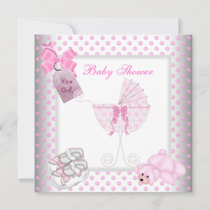 Süße Babyparty Mädchen Baby Rosa Kinderwagen Einladung