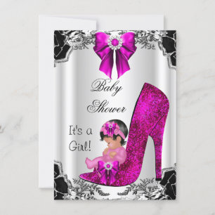 Süße Babyparty Mädchen Hot Pink High Heel Floral Einladung