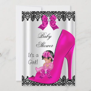 Süße Babyparty Mädchen Hot Pink Schuh schwarze Spi Einladung