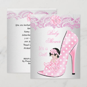 Süße Babyparty Mädchen Rosa Babyschuh Spitze Einladung