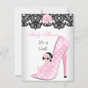 Süße Babyparty Mädchen Rosa Babyschuh Spitze Einladung
