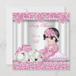 Süße Babyparty Mädchen Rosa Leopard Einladung