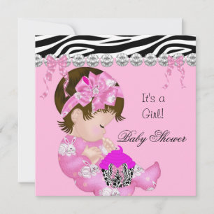 Süße Babyparty Mädchen Rosa Zebra Cupcake 3 Einladung