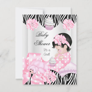 Süße Babyparty Mädchen Rosa Zebra Cupcake Einladung