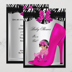 Süße Babyparty Mädchen Zebra Hot Pink Babyschuh Einladung