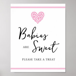 Süße Babys mit rosa Herzen - Schild für Baby Showe