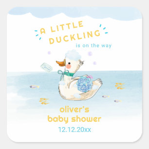Süße Badezeit Kleiner Entlein Junge Baby Shower  Quadratischer Aufkleber