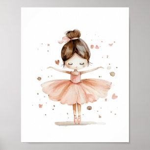 Süße Ballerina Ballett Tanz Liebe Herzen Aquarell Poster