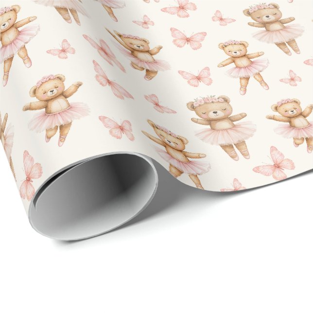 Süße Ballerina-Bären Geschenkpapier (Rolleneckpunkt)