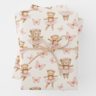 Süße Ballerina-Bären Geschenkpapier Set