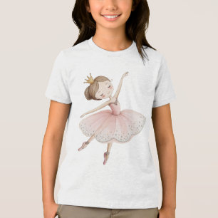 Süße Ballerina Prinzessin Rosa Tutu Aquarell Gold Tri-Blend Shirt