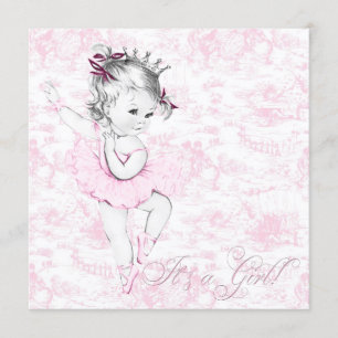 Süße Ballerina Rosa Toile Baby Shower Einladung