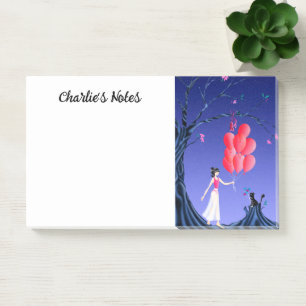 Süße Ballerina und Katze Nachthimmel  Post-it Klebezettel