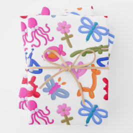 Süße Ballontiere Farbige Kinder Muster Geschenkpapier Set