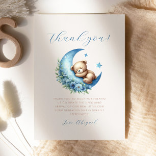 Süße Bär Blaue Mond Baby Shower Dankeskarten Einladung