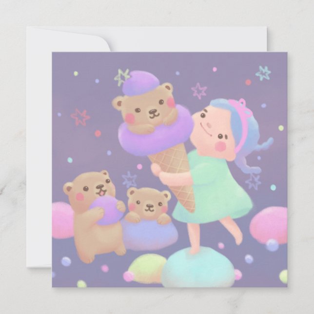 Süße-Bär-Eiscreme-Illustration Feiertagskarte (Vorderseite)