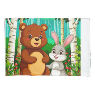 🐻🐰 Süße Bär & Kaninchen Wald Freundschaft Kissenbezug