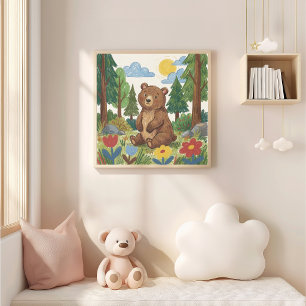 Süße Bär-Kreidezeichnung Kind Poster