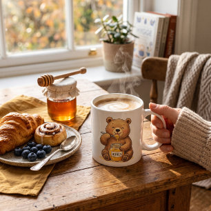 Süße Bär Teddybär Honig trinkender Kaffeebecher Kaffeetasse