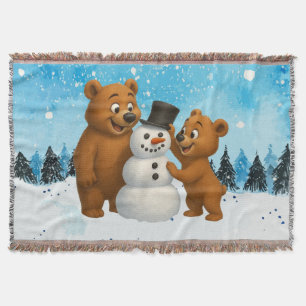 süße Bären bauen einen Schneemann Decke